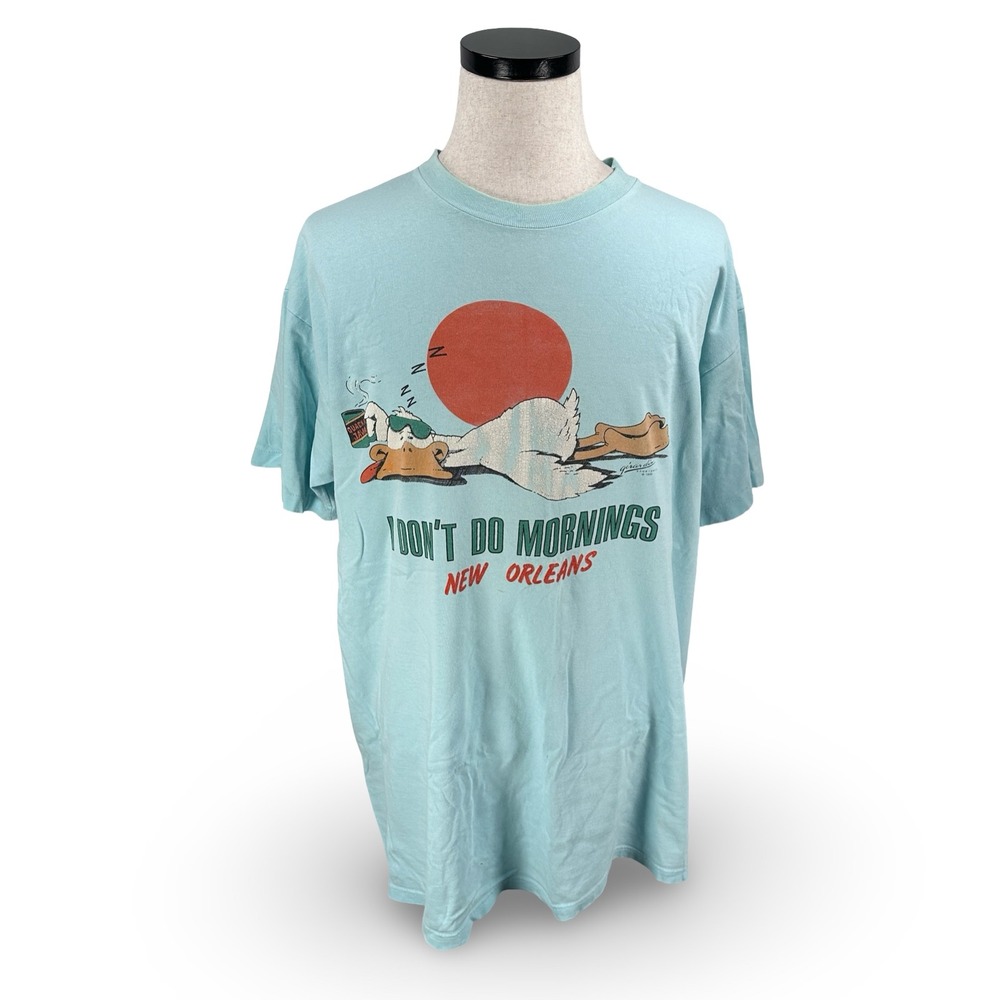 Vintage Girardin I Don't Do Mornings New Orleans T-Shirt USA 1988 Blue